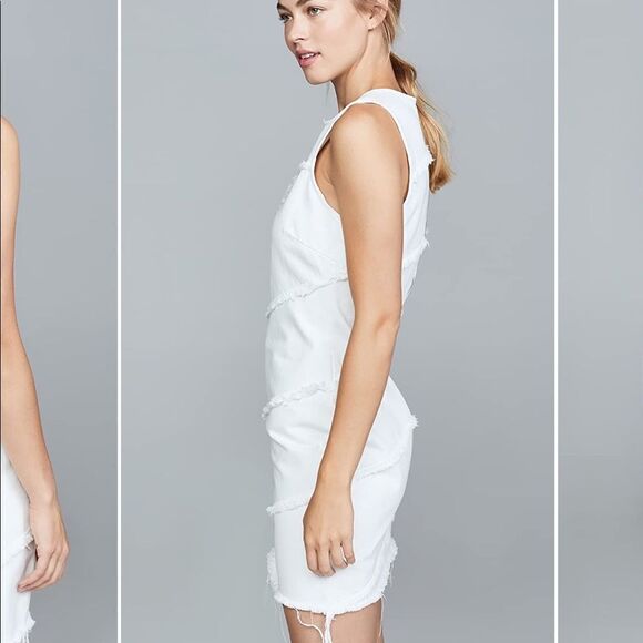 ✨NEW Alexander Wang White Denim Diagonal Seamed Gold Back Zipper Mini Dress - Picture 5 of 10